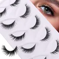 Pack of 5 pairs of thick natural black false eyelashes with a criss-cross winged design - Dense Round Doll Eye Style (HLY48)