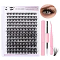 DIY Cluster-Wimpernverlängerungs-Set mit Kleber, Pinzette und fächerigen Wimpern - Gekräuselter Stil Pinkes Set (DIY-SET-055)