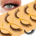 5 paar 3D natuurlijke dichte vos-stijl valse wimpers met gele houder en modelweergave - Natuurlijke Dichte Krullende Stijl (HLY57)