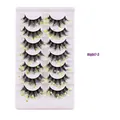 7 Paar voluminöse künstliche Wimpern mit grün-gelben Glitzerspitzen auf weißem Tablett - Grün Gelb Pailletten Stil (Night7-05)