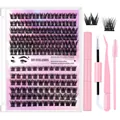 DIY cluster eyelash extension kit with glue, tweezers, brush and black lashes - Eyelashes With Pink Tool Set