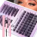 DIY cluster eyelash extension kit with purple tray lashes and pink applicator tools - Pink Tool Kit (DIY-SET-022)