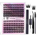 DIY cluster eyelash extension kit with glue, tweezers, and brush in natural black finish - Eyelashes With Black Tool Set