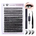 DIY Cluster-Wimpernverlängerungsset mit Kunstfaserwimpern, Kleber, Versiegelung und Pinzette - Dichter Stil Schwarzes Set (DIY-SET-056)