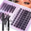 Comprehensive DIY eyelash extension kit with segmented lashes, tweezers, and dual-end glue - Black Tool Kit (DIY-SET-022)