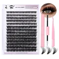 DIY Cluster-Wimpernverlängerung Set mit schwarzen Naturwimpern und Klebewerkzeug - Dichter Stil Pinkes Set (DIY-SET-056)