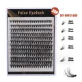 DIY cluster lash extension set featuring mixed lengths from 8mm to 16mm in dense black finish - Natural Long Style (DIY-WH12-008)
