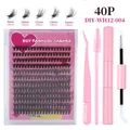 DIY cluster lash extension kit with 240 black lashes, pink tweezers and glue tools - 40 Clusters Including Tools (DIY-WH12-004)