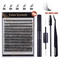 DIY cluster lashes extension kit with 8-16mm mixed lengths and essential tools - Natural Long Style With Black Glue Tool Kit (DIY-WH12-008)
