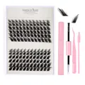 DIY cluster lash extension kit with faux mink lashes, glue, and pink applicator tools - Thick Style (DIY-SET-042) / Pink Tool Set