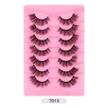 7 pairs of 3D curly faux mink eyelashes in style 7013 on pink striped tray - Fan-Shaped 3D Style (7013)