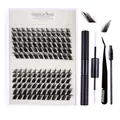 DIY eyelash extension kit with high-capacity segment faux mink lashes and tools - Thick Style (DIY-SET-042) / Black Tool Set