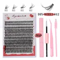 DIY cluster lashes set with mixed lengths 10-16mm, glue, tweezers, and brush kit - Dense Segmented Style (DIY-WH12-012) / Eyelash Kit with Tools