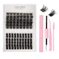 DIY Cluster Lashes Kit with Pink Glue and Tweezers Set for Natural Volume and Extension - Natural Style (DIY-SET-043) / Pink Tool Set