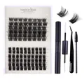 DIY cluster lash extension kit with faux mink lashes, glue, tweezers and brush - Natural Style (DIY-SET-043) / Black Tool Set