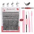 DIY cluster eyelash extension kit with glue tweezers and 10-16mm natural black lashes - Voluminous Segmented Style (DIY-WH12-013) / Eyelash Kit with Tools