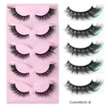 Pestañas postizas 3D efecto ojo de zorro con puntas degradadas verdes, pack de 5 pares - Degradado Negro Verde (ColorMix5-8)