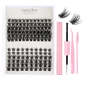DIY individual lash extension kit with black cluster lashes, pink tweezers, and glue - Fairy Style (DIY-SET-044) / Pink Tool Set