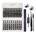 DIY eyelash extension kit with faux mink lash clusters, glue, and tweezers set - Fairy Style (DIY-SET-044) / Black Tool Set