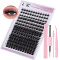 DIY-cluster wimperverlengingsset met lijm en pincet in een natuurlijke, warrige stijl - Roze Wimpersverlenging Set (DIY-SET-076 + Roze Set)