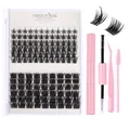 DIY eyelash extension kit with mixed individual clusters, pink tweezers, and glue tool - Thick Cross Style (DIY-SET-045) / Pink Tool Set