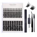 Comprehensive DIY eyelash extension kit with mixed cluster lashes and application tools - Thick Cross Style (DIY-SET-045) / Black Tool Set