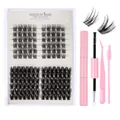 DIY Cluster Lashes Set with Faux Mink Extensions, Bond Seal, Tweezers and Brush Kit - Curled Style (DIY-SET-046) / Pink Tool Set