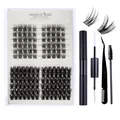 DIY eyelash extension kit with faux mink clusters, dual-end bond and seal glue with tweezers - Curled Style (DIY-SET-046) / Black Tool Set