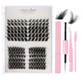 DIY cluster eyelash extension kit with mixed lashes, pink tweezers and bond & seal glue - Mixed Style (DIY-SET-047) / Pink Tool Set