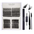 DIY cluster eyelash extension kit with faux mink lashes, glue, tweezers, and brush - Mixed Style (DIY-SET-047) / Black Tool Set