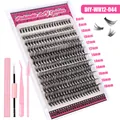 DIY cluster eyelash extension kit with 12 rows of black lashes and pink application tools - Crisscross Style (DIY-WH12-044) / Eyelashes With Kit