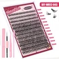 DIY cluster lash extension kit with pink tools and natural curl mixed length lashes - Thick Style (DIY-WH12-045) / Eyelashes With Kit
