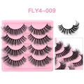 Set of 4 pairs of thick black faux mink lashes with a firm band in a pink tray - Thick Style (FLY4-009)