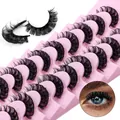 10 paia di ciglia finte Russian curl con volume nero folto su vassoio rosa - Stile Occhio di Bambola (DD46)