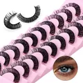 10 pairs of Russian D curl false eyelashes in dense black style with pink tray - Doll Eye Style (DD47)
