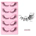 Fox eye false eyelashes with pink pearls, 5 pairs pack with detailed size measurements - Purple Pearl Decor (ZZJ5-003)
