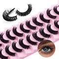 14 pairs of 3D Russian DD curl false eyelashes with dense natural volume in pink tray - Doll Eye Style (DD49)