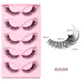 5 pairs of fluffy fox-eye false eyelashes with pink bead accents and clear band - Pink Pearl Decor (ZZJ5-004)