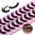 Set of 10 pairs 3D Russian volume false eyelashes in pink tray with a natural curly look - Doll Eye Style (DD50)