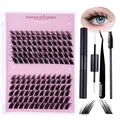 DIY eyelash extension kit with faux mink lashes, glue, tweezers, and brush on white background - Black Tool Kit Style 036 (DIY-SET-036)