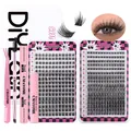 DIY individual eyelash extensions kit with black cluster lashes and pink tools - Multi-Density Cluster Lashes and Pink Remover Tool (DIY-JIMS002 + Pink Remover Set)
