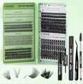 DIY cluster lashes set in light green case including glue, tweezers and remover - Diy-jims001+ Black Removal Kit