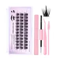 DIY eyelash extension kit with dense segmented lashes, pink glue pen, tweezers and brush - DIY3-008 (With Tool Kit)