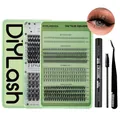 DIY individual eyelash extension kit with glue and tweezers 5-16mm natural lashes - Diy-jims001+ Black Set (3 Pieces)