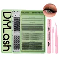 DIY eyelash extension kit featuring three layers of lashes, dual bond glue and pink tools - Mixed Cluster Eyelashes and Pink Tools (DIY-JIMS001 + Pink Set)