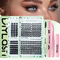 DIY Cluster Lashes Extension Kit with 10-16mm D Curl Eyelashes and Pink Bonding Tools - Russian Style 008 Set - Pink Accessories