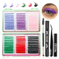 Kit de extensiones de pestañas de colores de 580 racimos con pegamento y pinzas - Pestañas De Colores Y Herramientas Removedoras Negras (DIY-TZ031)