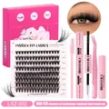 DIY Einzelwimpern-Set mit 128 Clustern, Kleber und rosa Pinzette im Reiseset-Format - 40D Dichte Stil (LXZ-002)