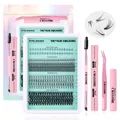 Kit de extensiones de pestañas DIY con grupos de 5-16mm y herramientas Bond & Seal - DIY-SET-232 + Kit de Pegamento y Removedor Rosa