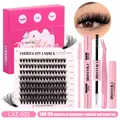 DIY Cluster-Wimpernset mit 128 Clustern 50D und rosa Anwendungswerkzeugen - 50D Dichte Stil (LXZ-003)